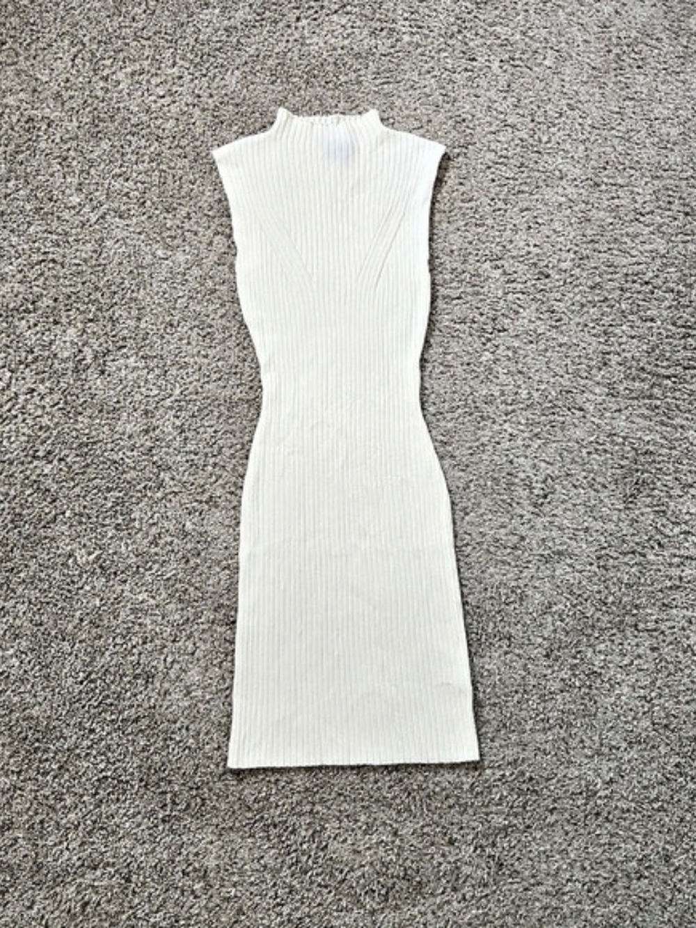 Timing White Ribbed Knit Mock Neck Sleeveless Midi Sweater Bodycon Dress L